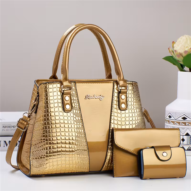 3pcs Set PU Crocodile Embossed Women'S Bag Set, Lightweight Women'S Shoulder Bag, Crossbody Bag, Large Capacity Women'S Handbag