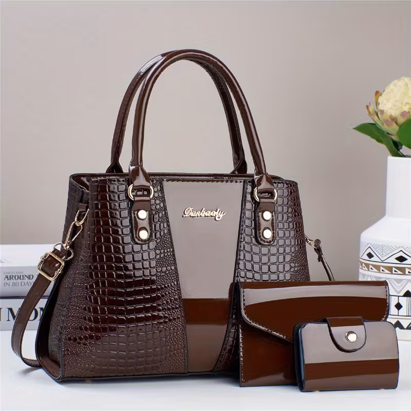 3pcs Set PU Crocodile Embossed Women'S Bag Set, Lightweight Women'S Shoulder Bag, Crossbody Bag, Large Capacity Women'S Handbag