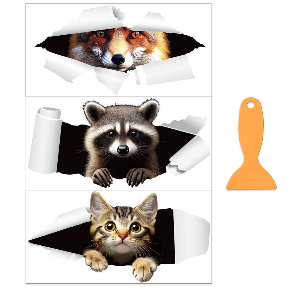 3pcs Set Peeking Animal Rub on Transfers Furniture and Craft 12x6 inch ...