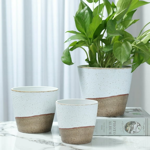 3pcs PolyStone Modern Round Planters - Weather-Resistant Lightweight, Multi-Color, Saucers Included, Durable for Patio/Balcony/Office, Indoor & Outdoor Garden Pots