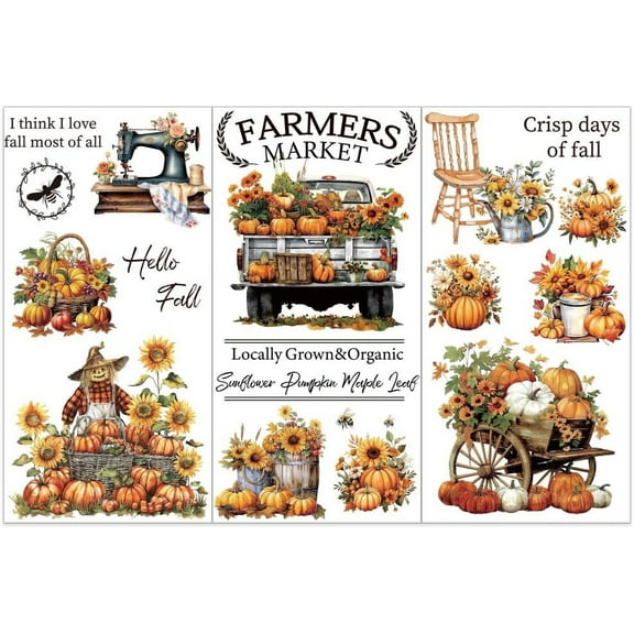 3pcs/Set Pumpkin Rub on Transfers for Crafts and Furniture 6x12 inch Autumn Farm Pumpkins Decor Transfer Stickers Vintage Transfers DIY