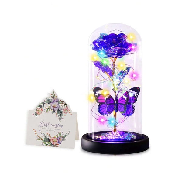 3pcs/Set-Purple Butterfly Rose Flower Birthday Gifts - Women Gifts For Her Anniversary Valentines Mother's Day Christmas Thanksgiving - Light Up Rose Flower Gifts For Mom Wife Grandma Girlfriend Lady