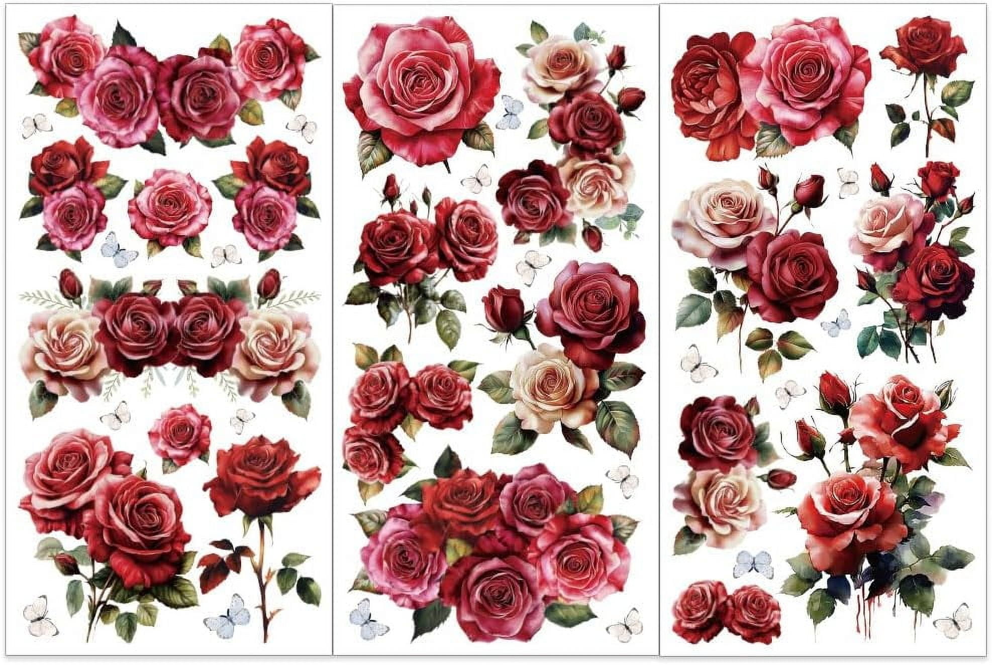 3pcs/Set Red Rose Rub on Transfers for Furniture and Crafts Butterfly ...