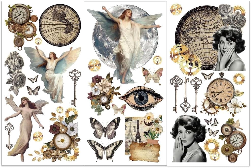 3pcs/Set Retro Gears Rub on Transfers for Furniture and Crafts 6x12 ...