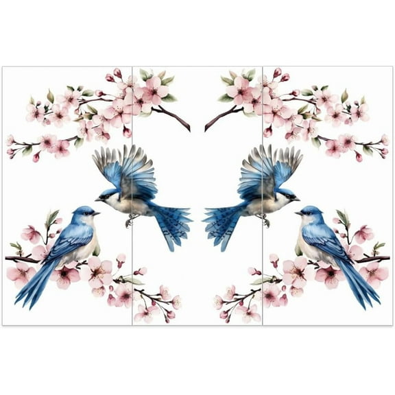 3pcs/Set Sakura Rub on Transfers for Furniture and Crafts 6x12 Inch Symmetrical Decals Bird Cherry Blossom Transfer Stickers for Wood Home Decor diy