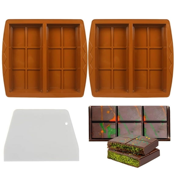 3pcs Set of Thick Dubai Chocolate Mold Tools, Include 2pcs Silicone Chocolate Bar Molds And 1pc Scraper, Deep Candy Bar Mold, For Baking Homemade Snacks, Easy Release Non-Stick Mold
