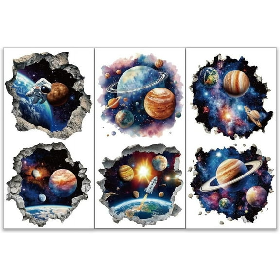 3pcs/Set Universe Planets Rub on Transfers for Crafts 6x12 Inch Solar System Furniture Transfer Sticker Decals Decor for Furniture