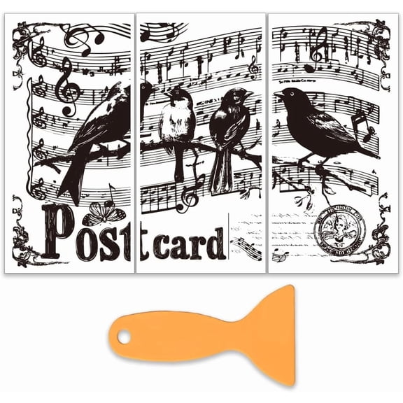 3pcs/Set Vintage Bird Rub on Transfers for Furniture and Crafts 6x12 Inch Sheet Music Furniture Decals Transfer Stickers Black PVC Material Colorful