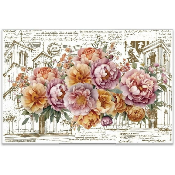 3pcs/Set Vintage Flowers Rub on Transfers - 6x12 Inch Architecture Letters & Decals for Crafts & Furniture 1 Set