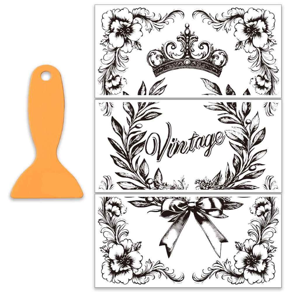 3pcs Set Vintage Wreath Rub on Transfers Furniture and Crafts 12x6 Inch ...