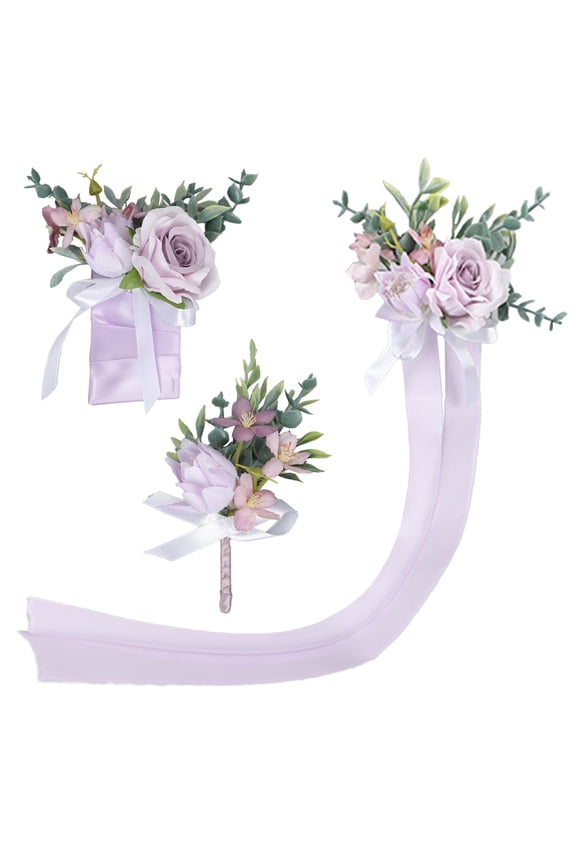 3pcs Set Wedding Corsage and Wrist Bracelet Set, Prom Flower Wrist Corsage Bracelets, Homecoming Corsage Wristlet, for Wedding Flowers Accessories Prom Suit Decorations