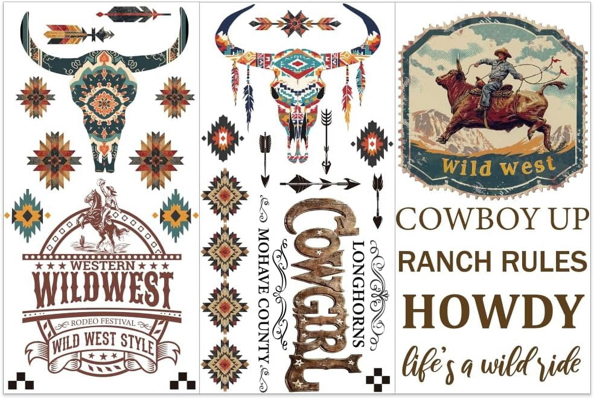 Cwest Sticker 3pcs/Set Wild West Rub on Transfers for Furniture 6x12 inch Transfer ...