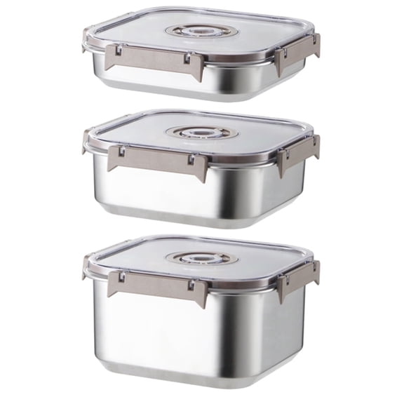 3pcs/Set With a Pump Stainless Steel Food Storage Containers Preservation Box, Size L Square Shape