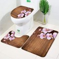3pcs Set Wooden Board Flower Bath Mat Pink Rose Floral Rural Retro