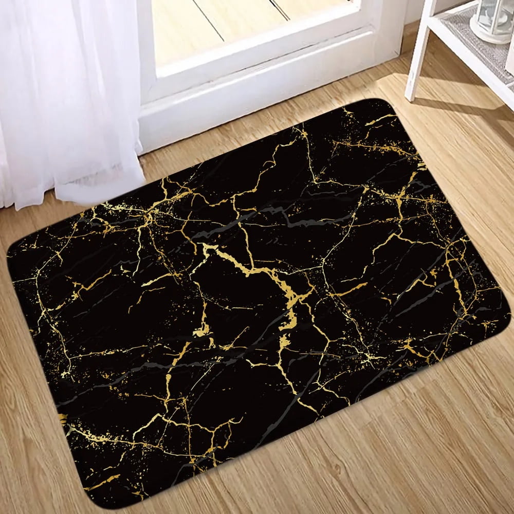 3pcs Sets Black Marble Bath Mats Gold Grey Lines Creative Abstract