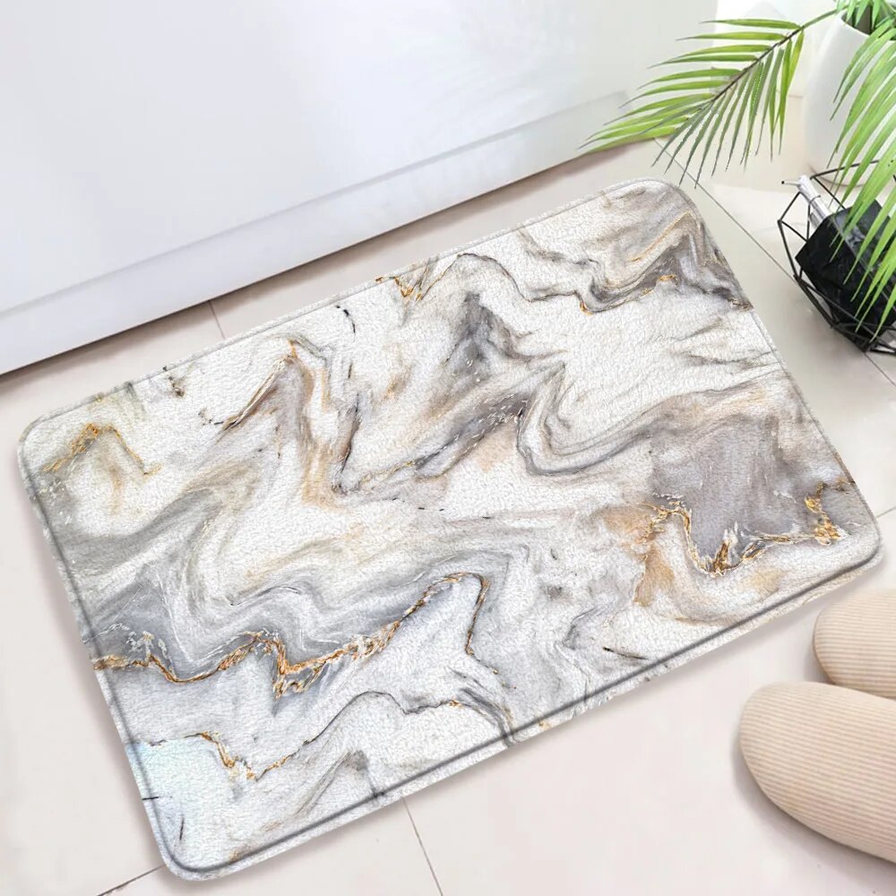 3pcs Sets Black Marble Bath Mats Gold Grey Lines Creative Abstract