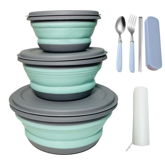 3pcs Silicone Collapsible Camping Bowl with Lid Food Storage Containers Set