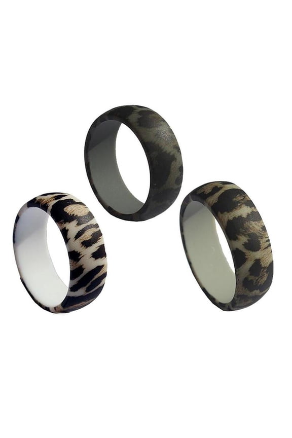 3pcs Silicone Leopard Texture Wedding Band Sport Mens Jewelry Decorations - US Size 8