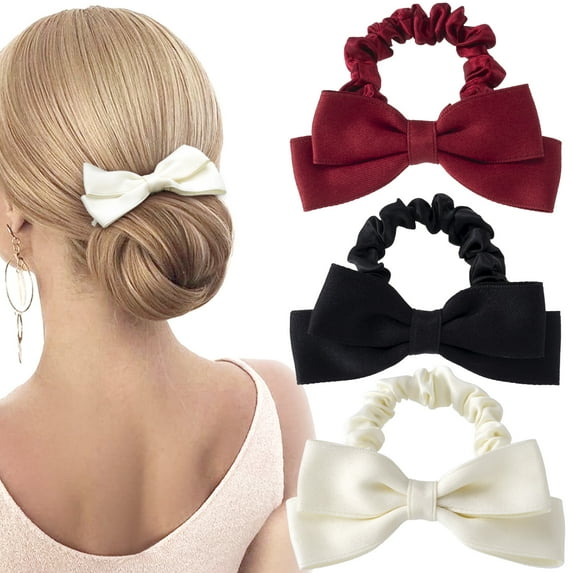 PATOPS 3pcs Silk Bow Scrunchies Bowknot Hair Ties Elastic Bands Ponytail Holder for Long Hair Girls