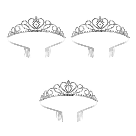 3pcs Silver Crown Tiara Crystal Queen Crown Princess Tiara Rhinestone Headband