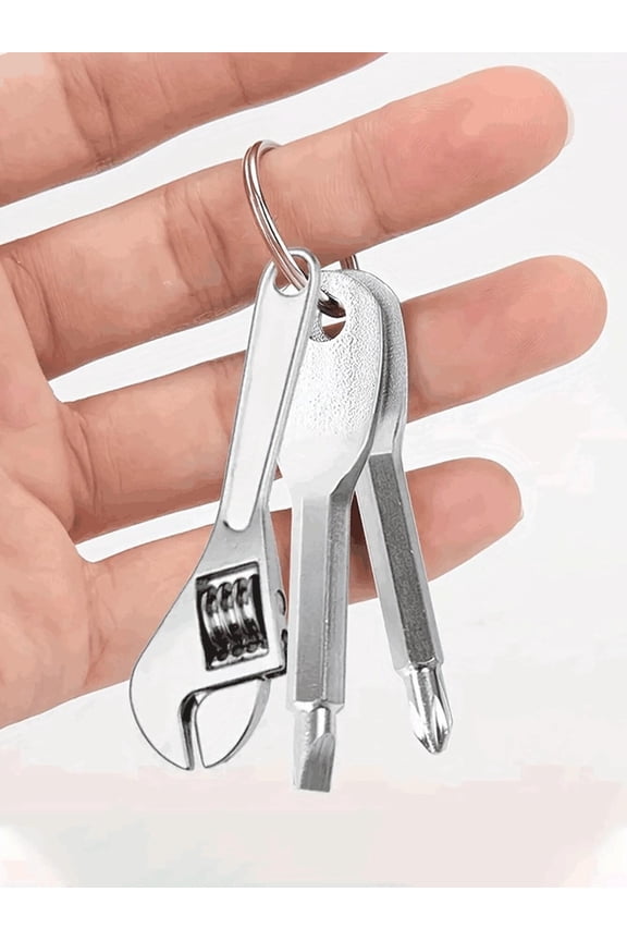 3pcs Silver Mini Screwdriver Set with Keychain - Adjustable Metal Pocket Tool Kit for Car, Bicycle, and Motorcycle Repair