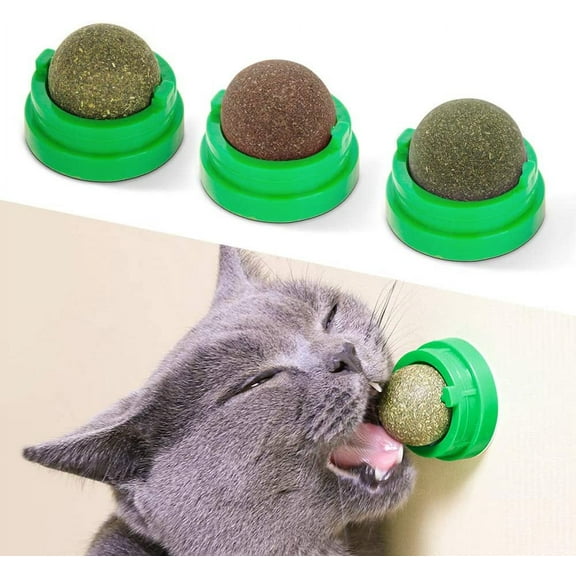 3pcs Silvervine Catnip Balls, Edible Kitty Toys for Cats Lick, Safe Healthy Kitten Chew Toys, Teeth Cleaning Dental Cat Toy, Cat Wall Treats