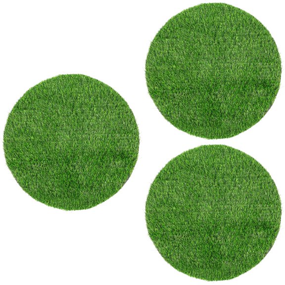 3pcs Simulated Grass Round Table Mat Green Artificial Tabletop Grass Mat Decor Fake Grass Cushion Decor