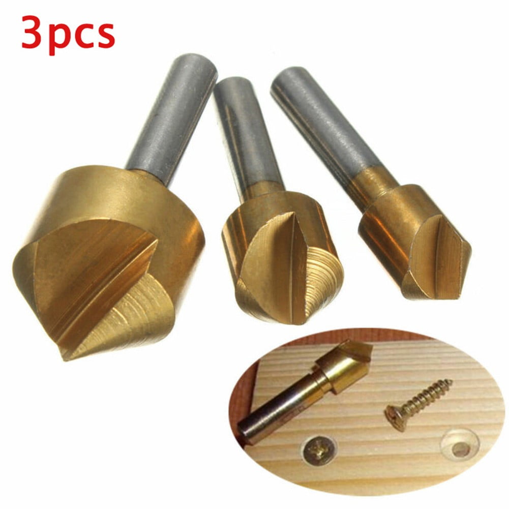 3pcs Single Flute 90° Edge Chamfer Countersink Deburring Drill Bit 3/8
