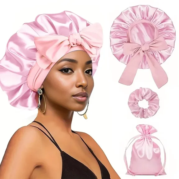 3pcs Sleep Bonnet Set with Tie Band -Hair Bonnet for Women