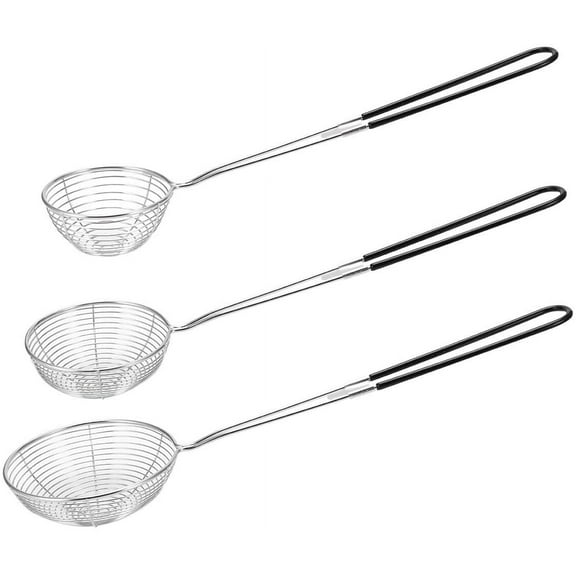 3pcs Small Round Hot Pot Strainer - Stainless Steel Asian Shabu Shabu Spider Skimmer Spoon Set, Mesh Slotted Scoops Soup Ladle