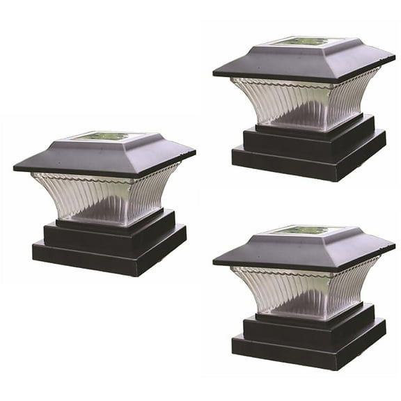 3pcs Solar Powered Post Lights Led Light Column Light Outdoor Lamp Landscape Light for Garden Patio With Battery (Black White Light)