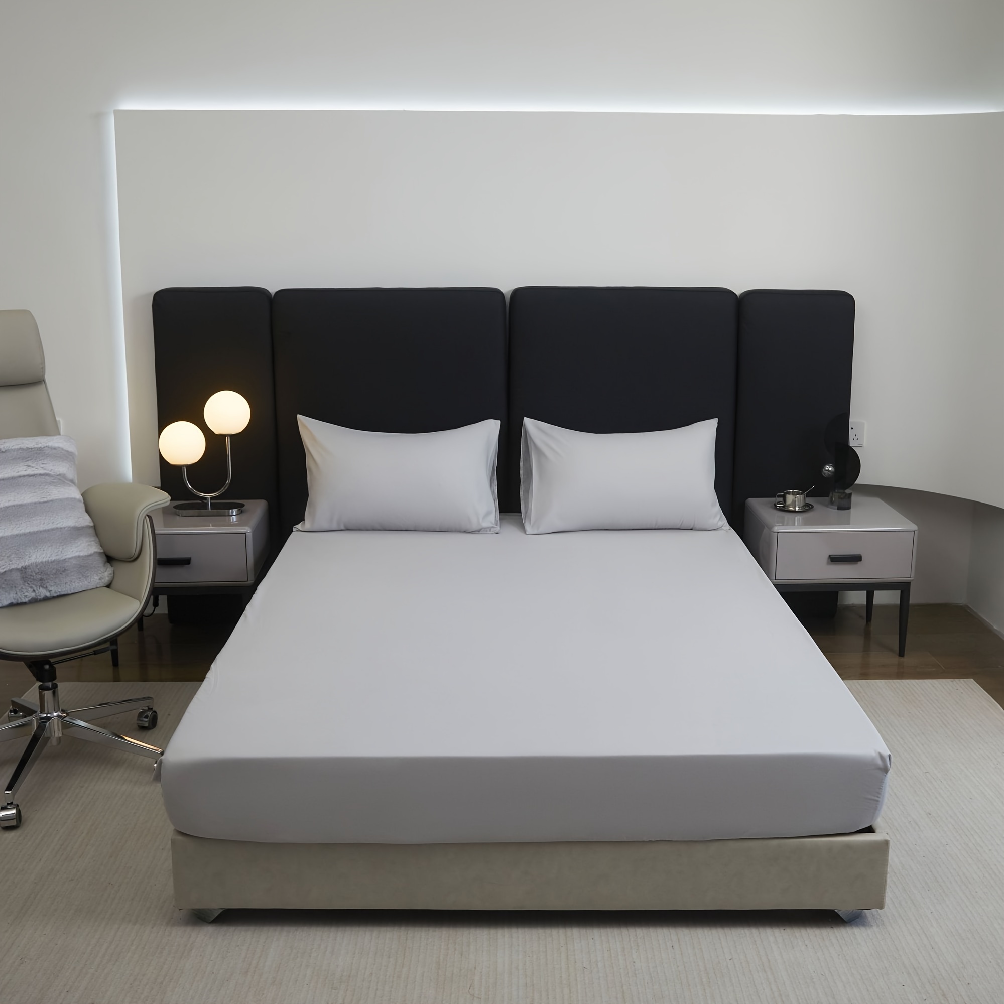 3pcs Solid Color Minimalist Fitted Sheet Set (1* Fitted Sheet + 2