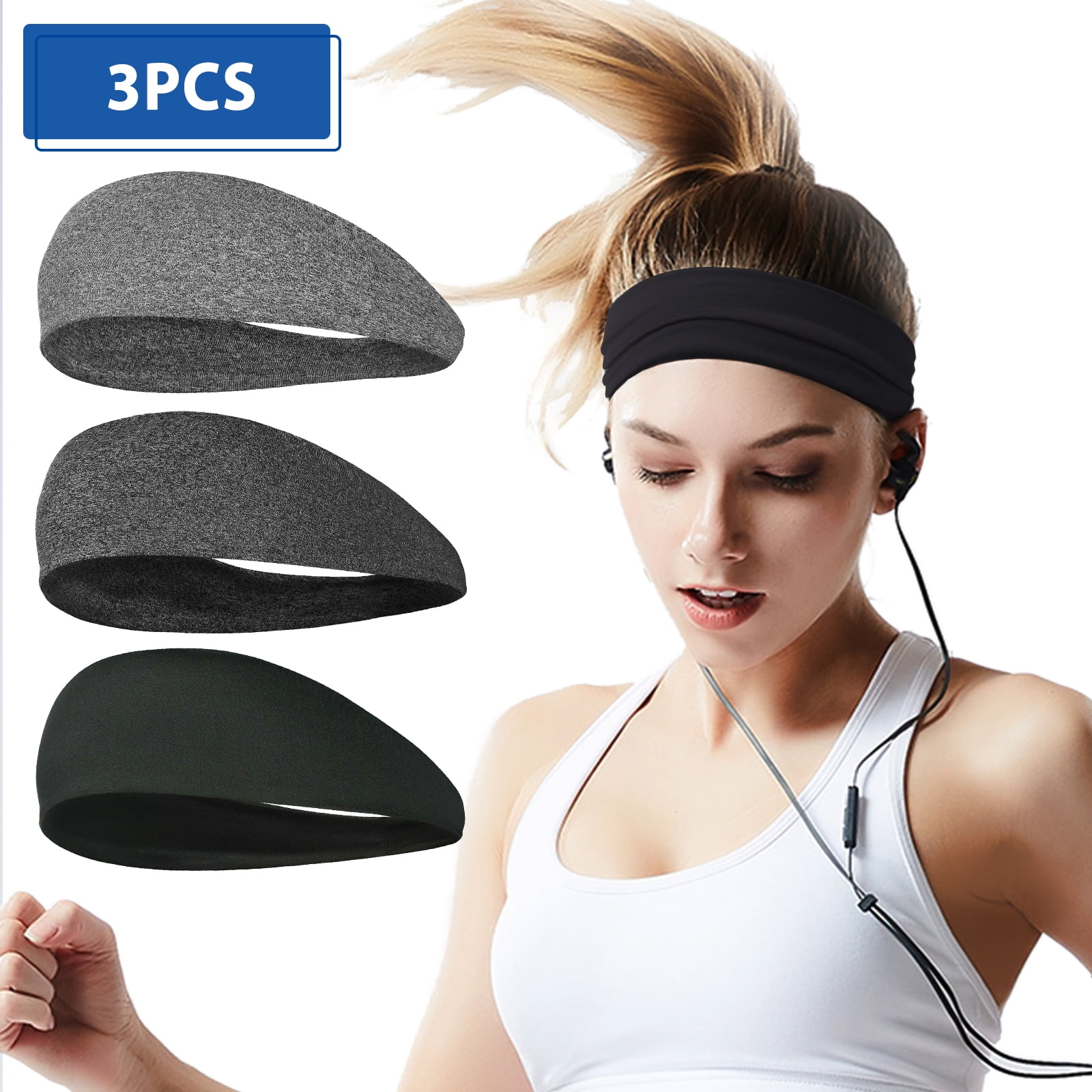 3pcs Sports Headbands, TSV Elastic Workout Hairbands for Women and Men ...