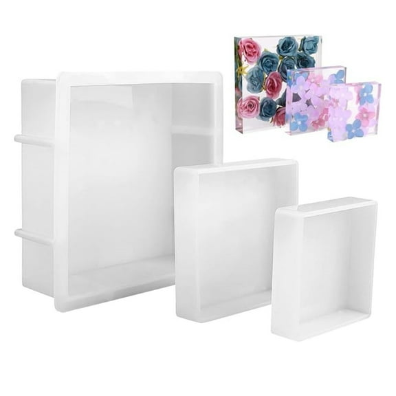 3pcs Square Silicone Molds for Resin, Large Resin Mold Glossy Deep Square Molds 6.6''x 2'' w (with 2 Small Square or Rectangular molds) Deep Epoxy Resin Molds for Flowers Bouquet Preservation