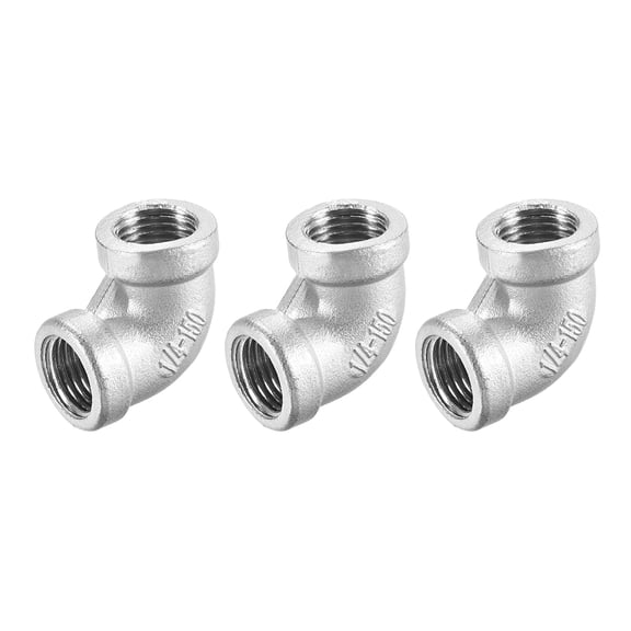 3pcs Stainless Steel 316 Cast Pipe Fitting 90 Degree Elbow 1/4 BSPT Female x 1/4 BSPT Female Thread
