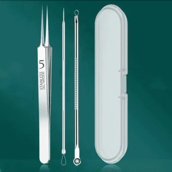 3pcs Stainless Steel Blackhead & Blemish Remover Set - Precision Tools for Face & Nose -Acne Extraction for Whiteheads & Pimples