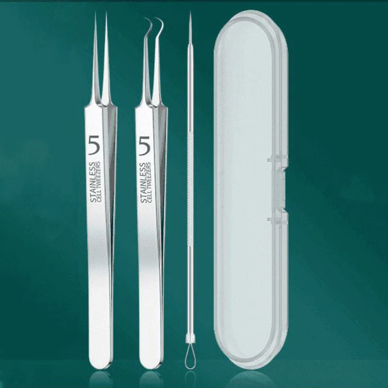 3pcs Stainless Steel Blackhead & Blemish Remover Set - Precision Tools for Face & Nose -Acne Extraction for Whiteheads & Pimples