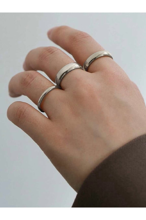 3pcs Stainless Steel Classic 2mm, 4mm, 6mm Inner & Outer Ball Couple Ring Set In Silver