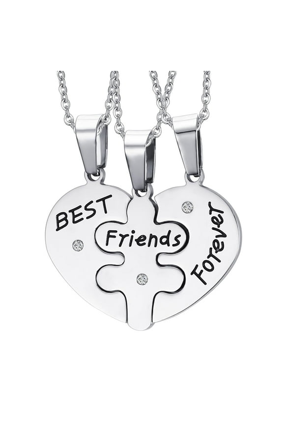 3pcs Stainless Steel Friendship Forever Messages Puzzle Necklaces