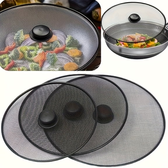 3pcs Stainless Steel Mesh Splatter Screen Set, Heat-Resistant, for 8-12 Inch Pots