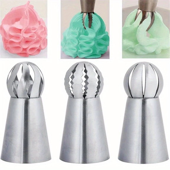 3pcs Stainless Steel Piping Tips Set - Ball Shaped Icing Nozzles - Professional Decoration Tips - For Home Kitchen, Bakery & Cake Decorating - Perfect Gift for Baking Enthusiasts