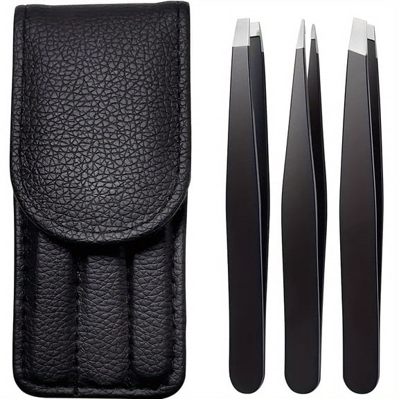 3pcs Stainless Steel Premium Eyebrow Tweezers/Set Plucking Hair Tweezers Kit Precision Sharp Flat/Slant/Pointed Tip Tweezers For Body, Ingrown And Facial Hair Remover
