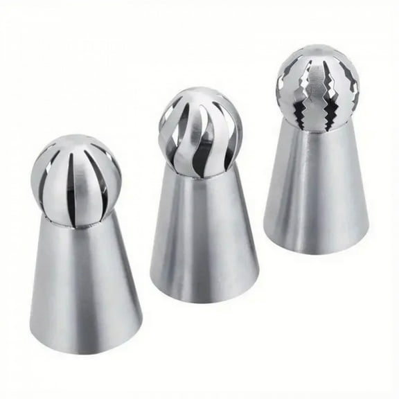 3pcs Stainless Steel Russian Pipping Tips,Torch Russian Icing Nozzle for Frosting, Cupcake Cake Decorating, Kitchen Baking Tools