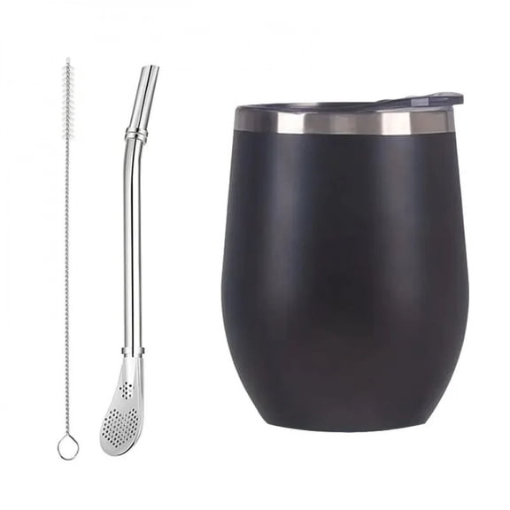 3pcs Stainless Steel Yerba Mate Cup Set 350ML Double-Wall Mate Cup Yerba Mate Gourd With Bombillas and Cleaning Brush for Drinks