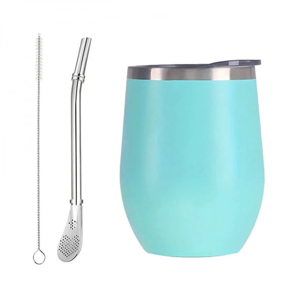 3pcs Stainless Steel Yerba Mate Cup Set 350ML Double-Wall Mate Cup Yerba Mate Gourd With Bombillas and Cleaning Brush for Drinks