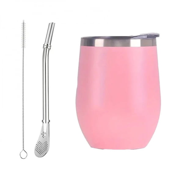 3pcs Stainless Steel Yerba Mate Cup Set 350ML Double-Wall Mate Cup Yerba Mate Gourd With Bombillas and Cleaning Brush for Drinks