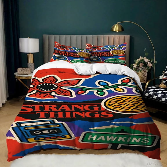 3pcs Stranger TV Things Bedding Sets Soft Microfiber Comforter Quilt Cover Set All Season Lightweight Duvet Cover with Pillowsham