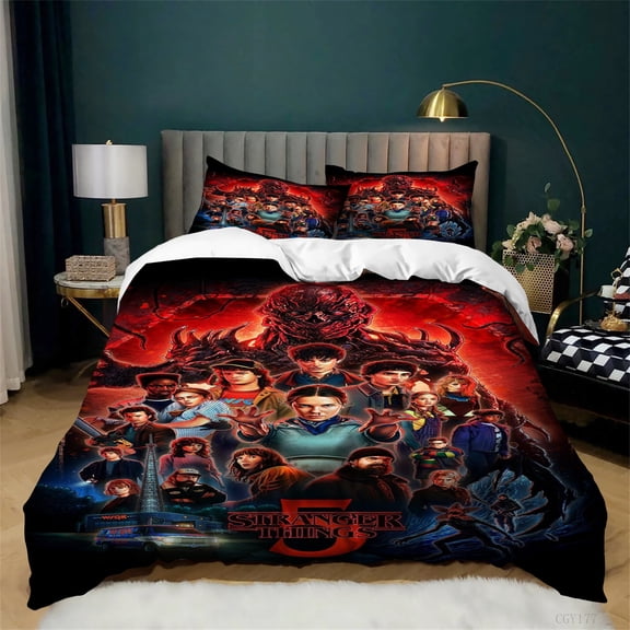3pcs Stranger TV Things Duvet Cover Bedding Sets Soft Lightweight Comforter Quilt Cover Set All Season Duvet Cover with Pillowsham