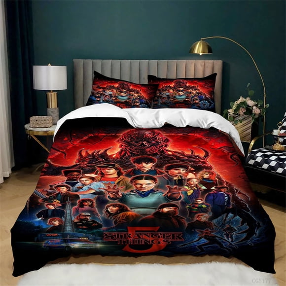 3pcs Stranger TV Things Duvet Cover Bedding Sets Soft Lightweight Comforter Quilt Cover Set All Season Duvet Cover with Pillowsham