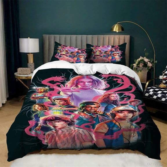3pcs Stranger TV Things Duvet Cover Set Soft Breathable Bedding Set Double Lightweight Comforter Set with Zipper Closure